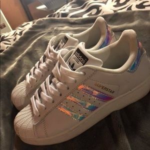 Adidas superstar holographic white tennis shoes